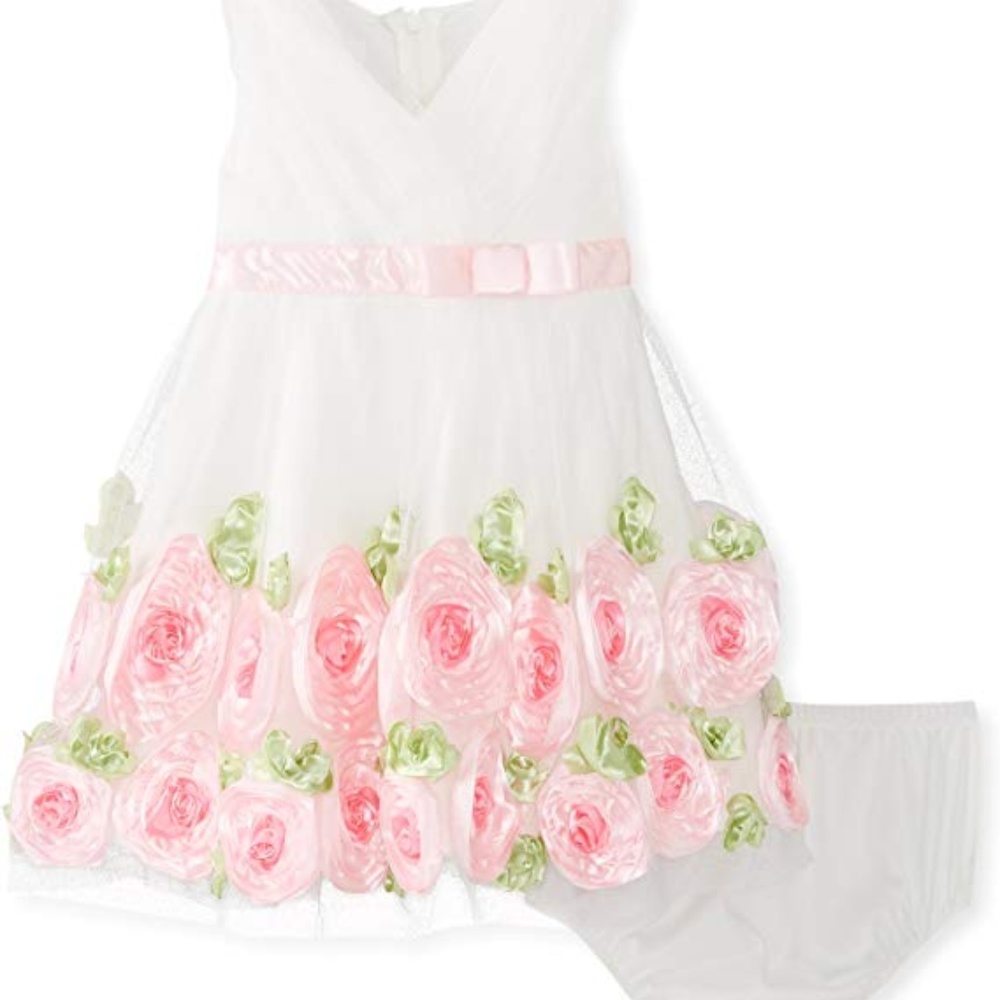 Baby Girl Dress with Ribbon Rose Accents